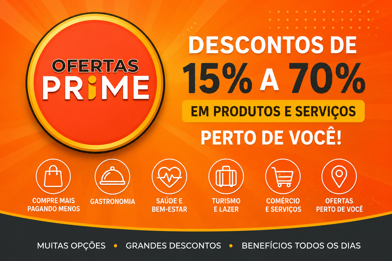 Banner Ofertas Prime com descontos de 15% a 70%