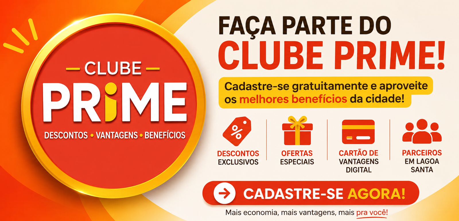 Cadastre gratuitamente e faca parte do no clube de benefícios (1) Banner promocional do Clube Prime com benefícios exclusivos